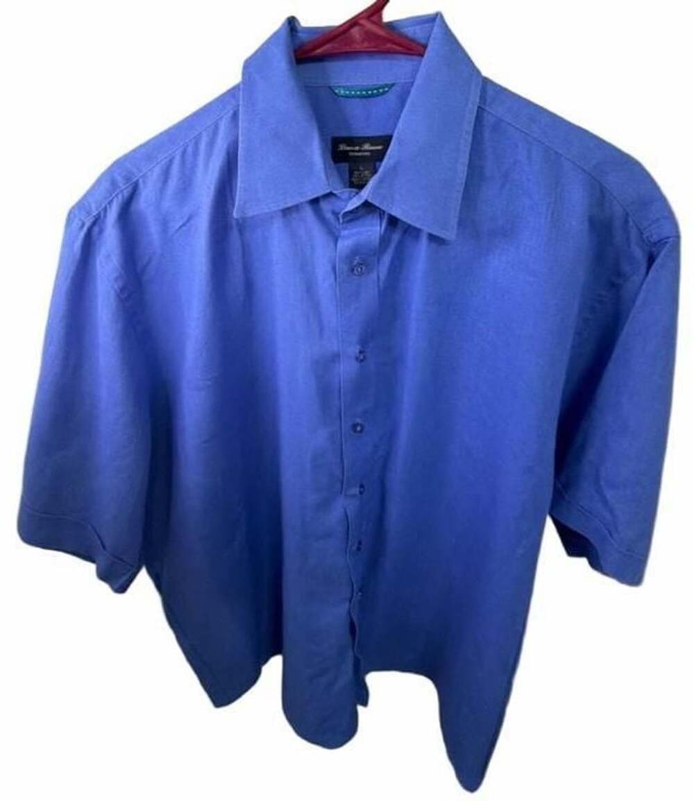 Patrick Assaraf Linea Rosso Shirt Mens L Blue Linen Cotton Short Sleeve